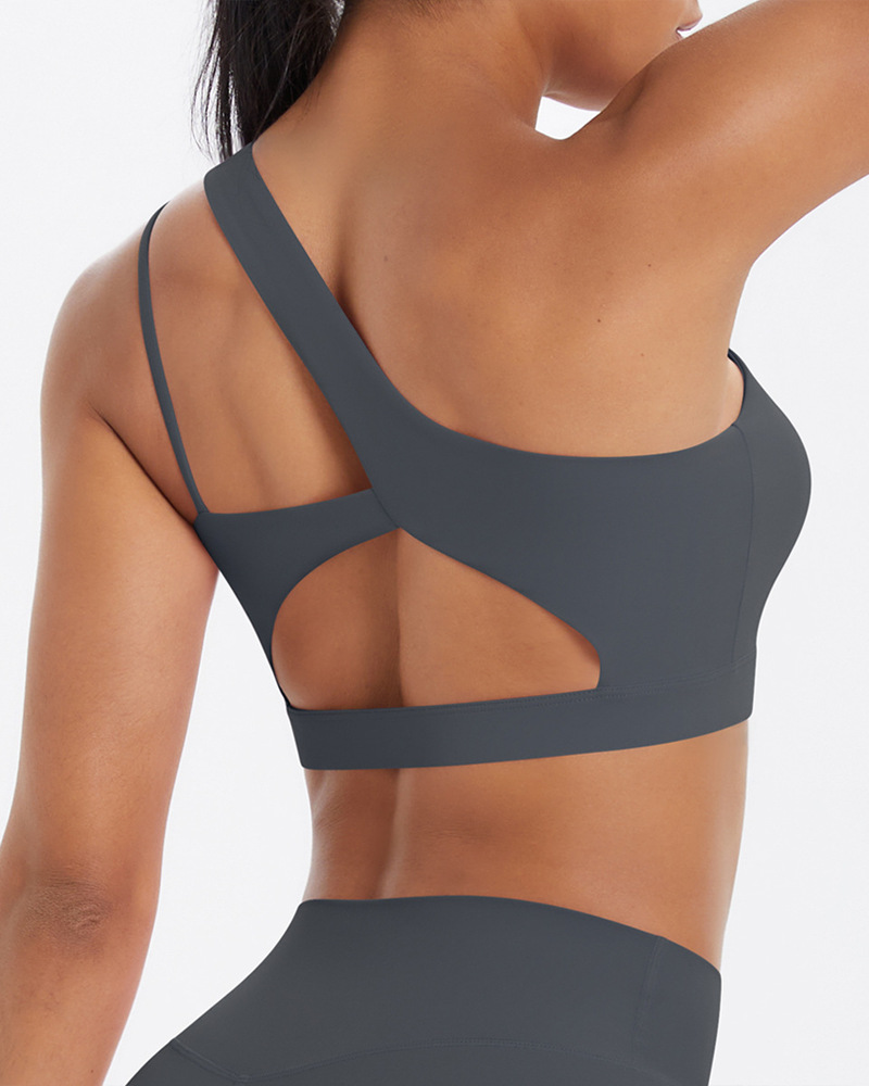 Asymmetrical One-Shoulder Backless Sports Bra