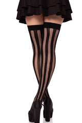 Black Striped Net Thigh Highs