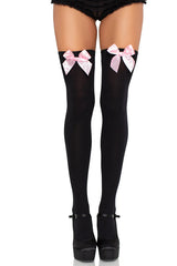 Pink Bow with Black Opaque Thigh Highs
