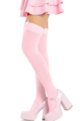 Pink Bow with Pink Opaque Thigh Highs