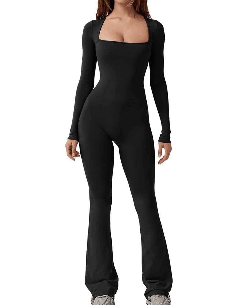 Yoga Jumpsuit With Long Sleeves And Generous Collar