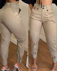 High-Rise Button-Down Cargo Pants