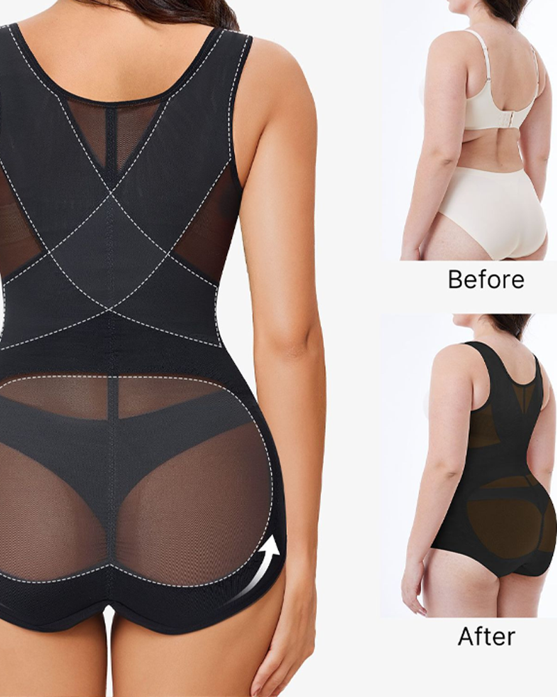 Mesh Panel Tummy Control Butt Lifting Shapewear Bodysuit