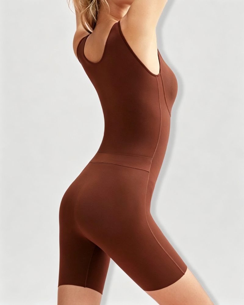 Seamless Back-Open One-Piece Shaping Bodysuit with Built-In Bra