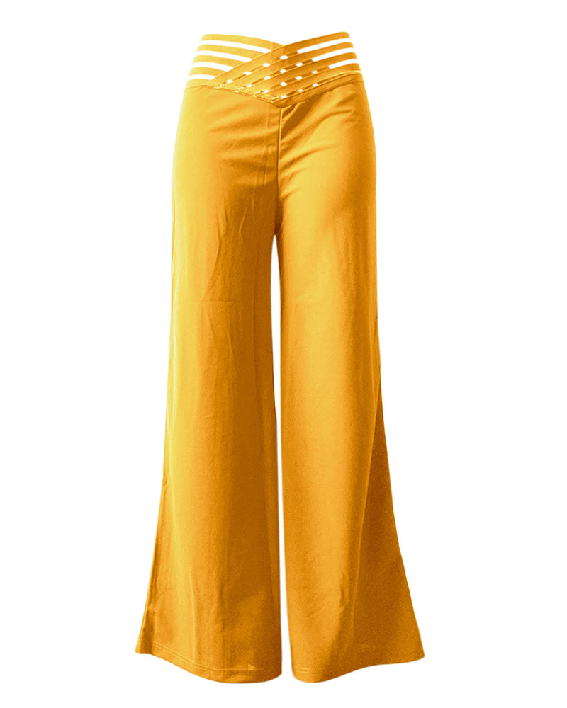 Pants Wide Leg Y2k High Waist Pants Sexy Crisscross Sheer Mesh Office Chic Flared Trousers Spicy Kpop Street Casual Korean Female Pant