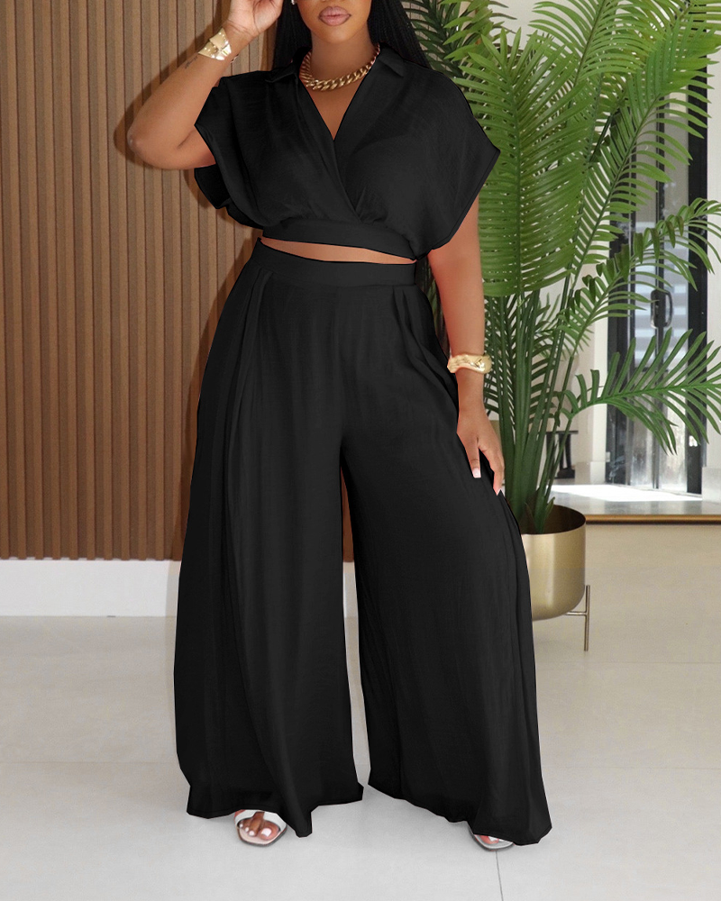 Casual Vacation Crop Top & Wide Leg Pants Set