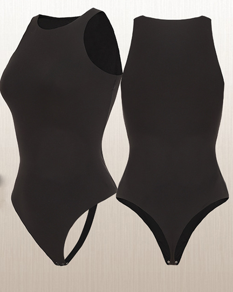 Sleeveless Crew Neck One-Piece Shapewear