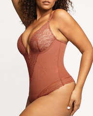 Deep V-Neck Shaping Lace Bodysuit