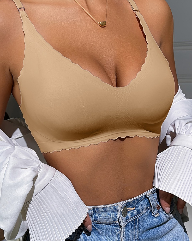 Seamless Ice Silk Wavy Edge Wire-Free Push-Up Bra