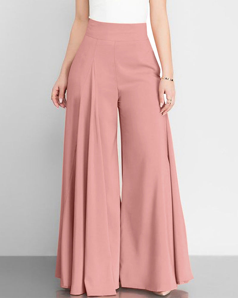 Solid Color High Waist Wide Leg Pants