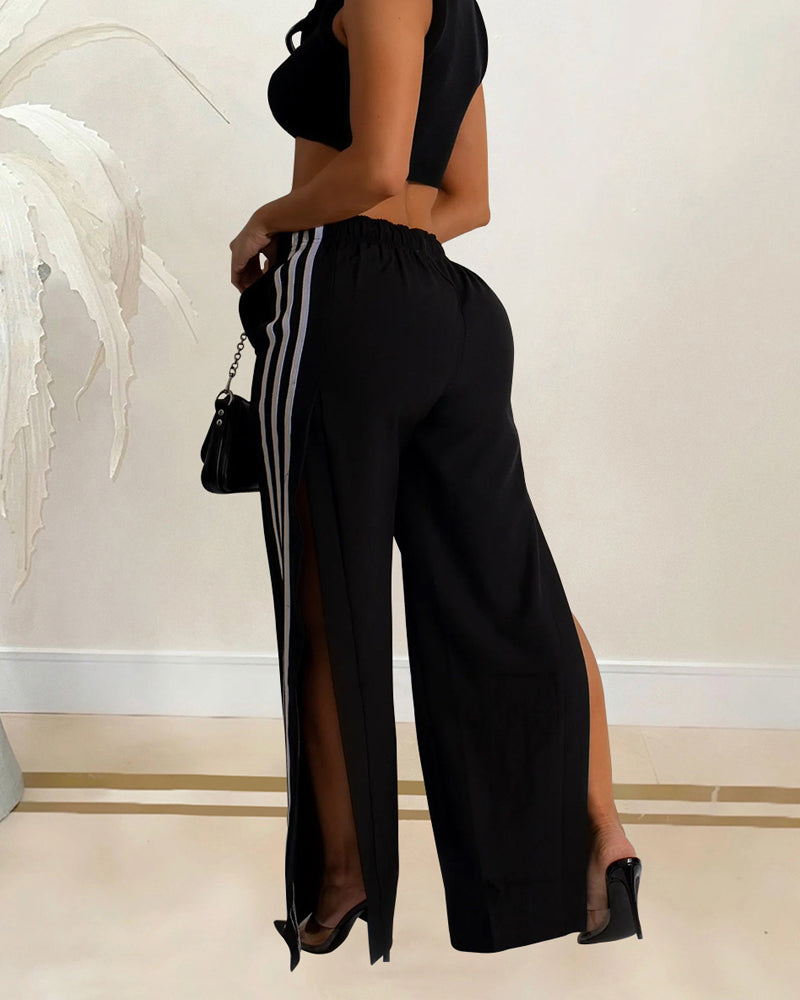 Side Stripe Solid Color Sports Casual Pants