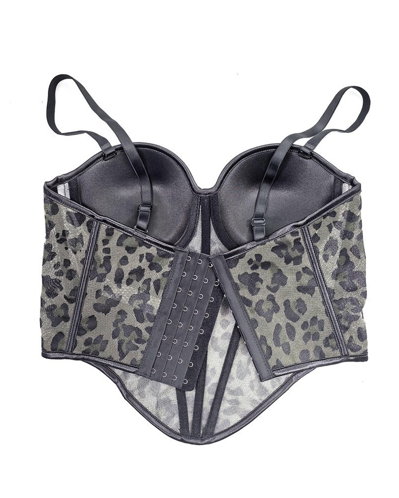 Leopard Print Mesh Corset Bralette
