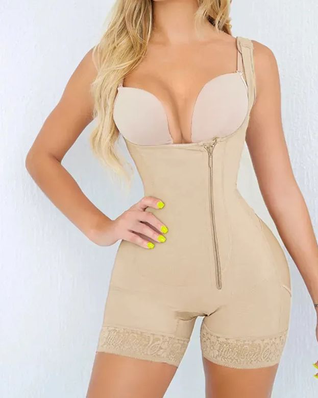 Thin Shoulder Straps Side Zipper Shaping Bodysuit For Women Open Bust Tummy Control Shapewear Recovery Belt Fajas
