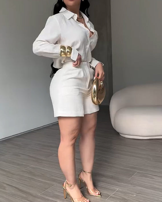 2 Piece Sets For Women Fashion Casual linen Shirts And Shorts