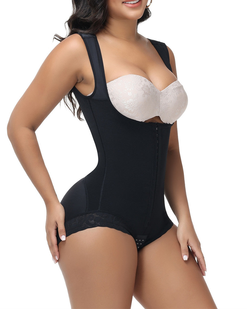 Curvy-Faja Button Down Bodysuit Shapewear - Tummy Control Thong Bodysuit with Snap Closure