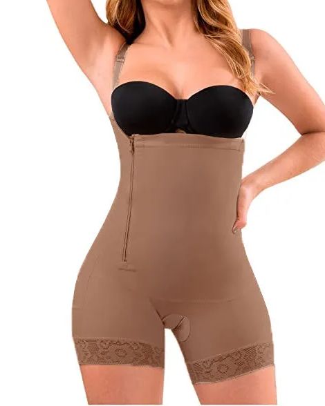 Women's Shapewear Side Zipper Tummy Control Hip Lift Lace Ajustable Shoulder Strap Bodysuit Butt LiFter