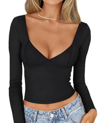 V-Neck Slim Fit Long Sleeve Top