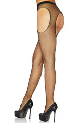 Black Casey Rhinestone Fishnet Suspender Pantyhose