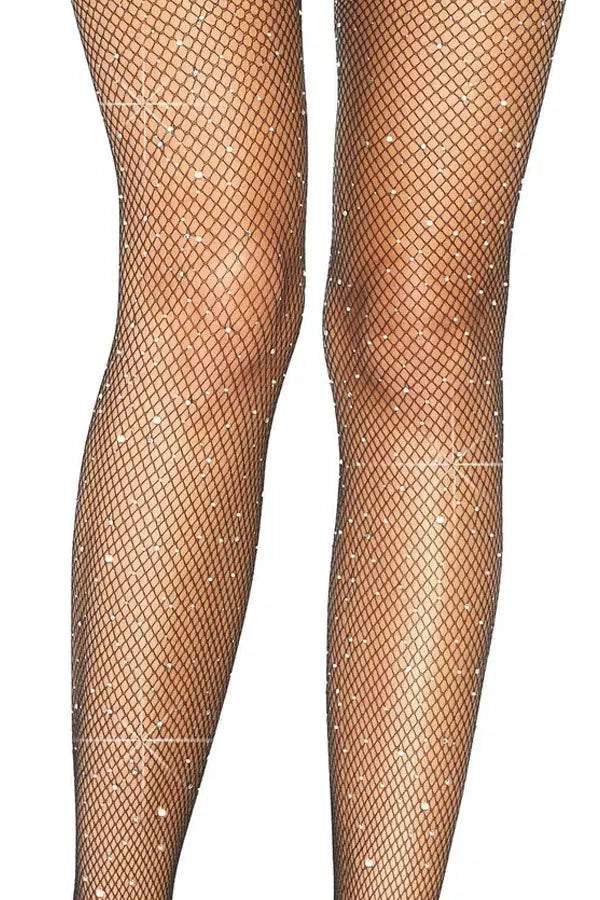 Black Casey Rhinestone Fishnet Suspender Pantyhose