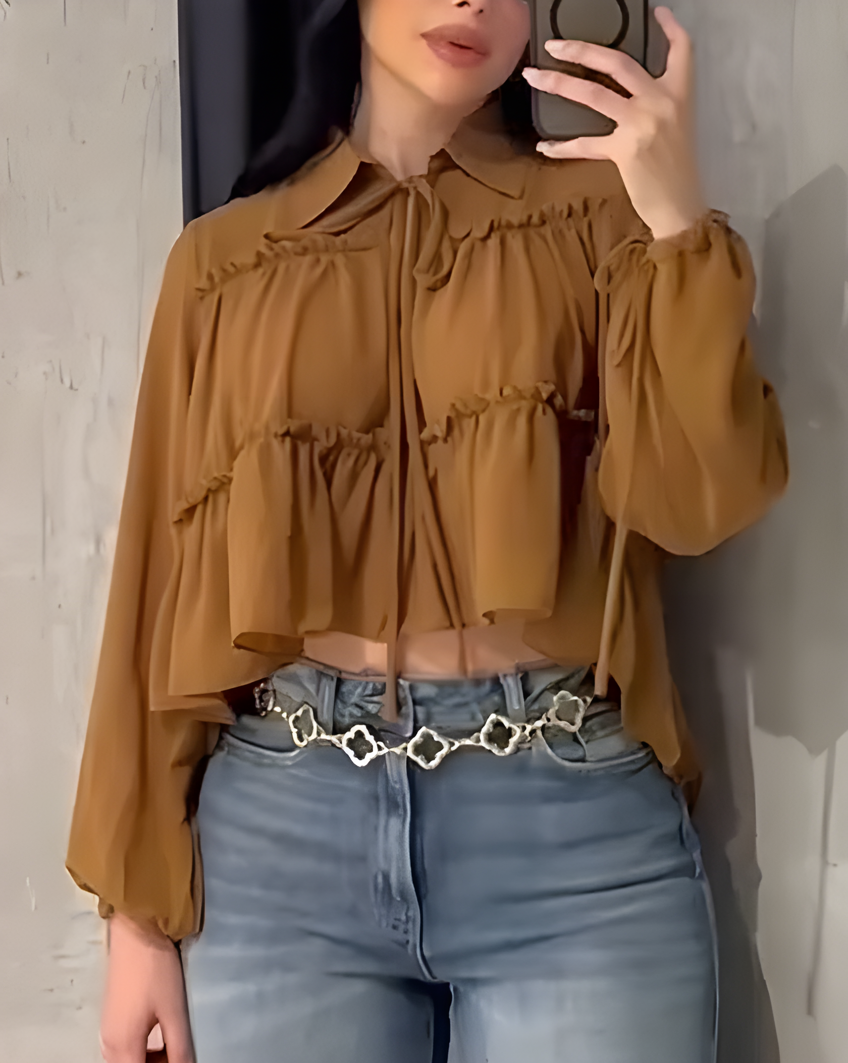 Women's Chiffon Ruffle Long Sleeve Shirt
