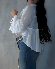 Women's Chiffon Ruffle Long Sleeve Shirt