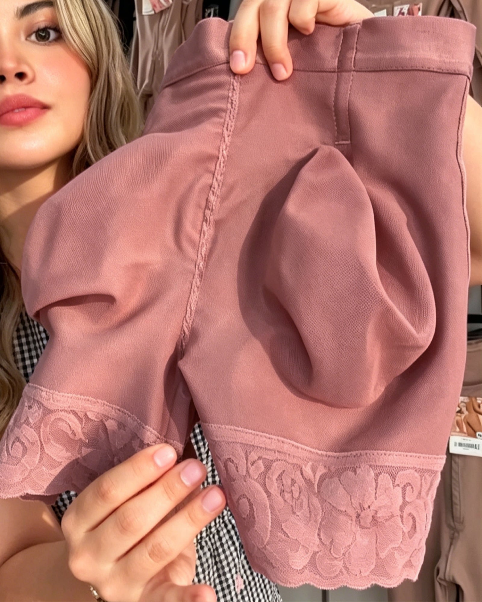 High-Waist Butt Lifter Shaping Shorts with Lace Trim