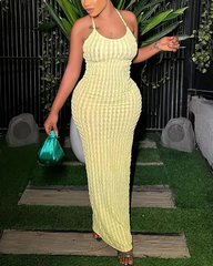 Women's Solid Criss Cross Backless Frill Dresses