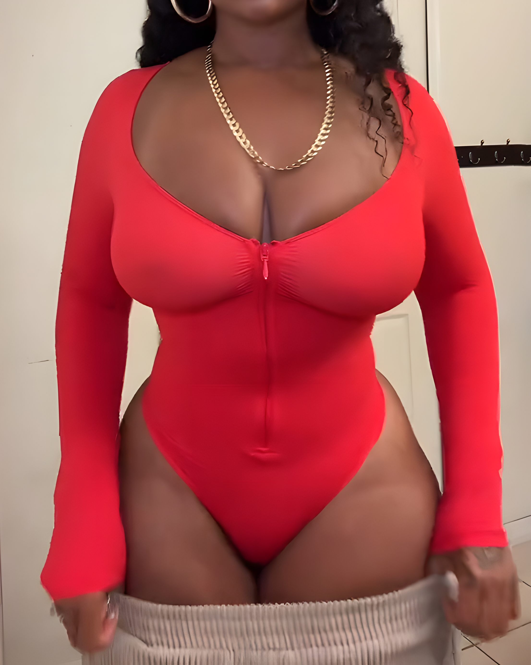 Front Zipper Seamless Slimming Long Sleeve Thong Bodysuit