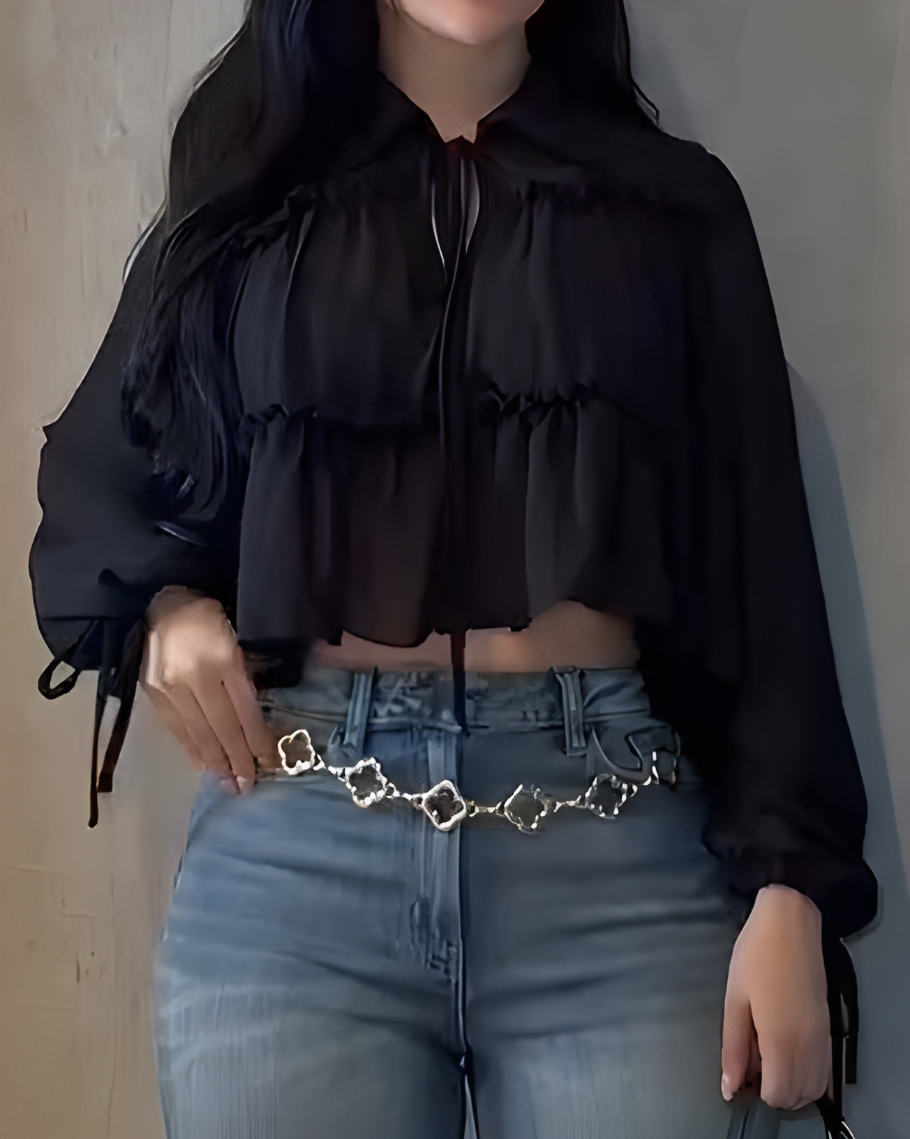 Women's Chiffon Ruffle Long Sleeve Shirt
