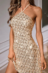 Shimmering Sequin Halter Dress