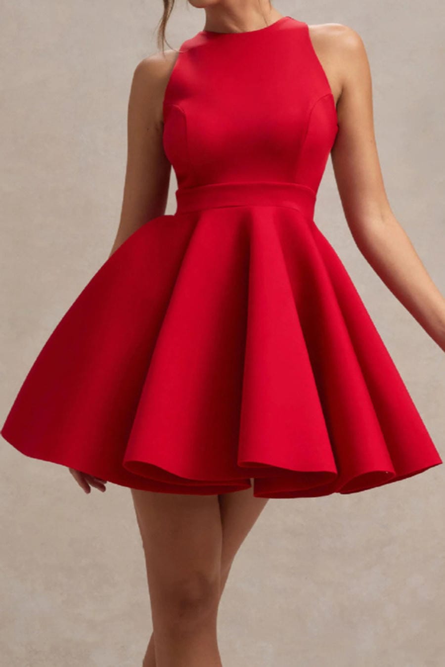 Red Halter Neck Mini Dress with Back Bow