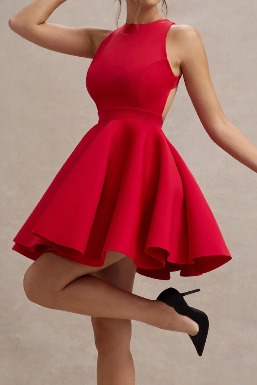 Red Halter Neck Mini Dress with Back Bow