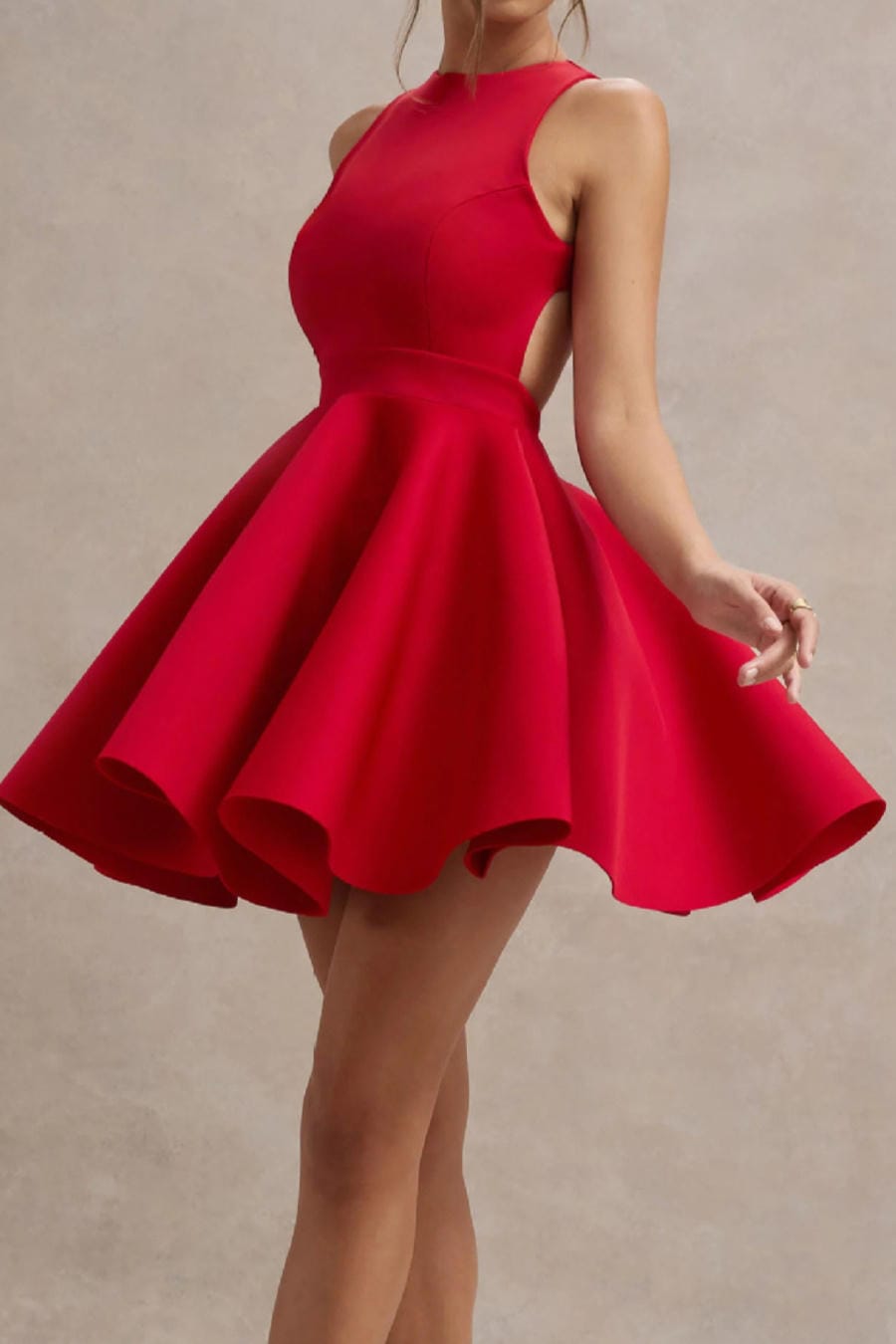 Red Halter Neck Mini Dress with Back Bow