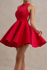 Red Halter Neck Mini Dress with Back Bow