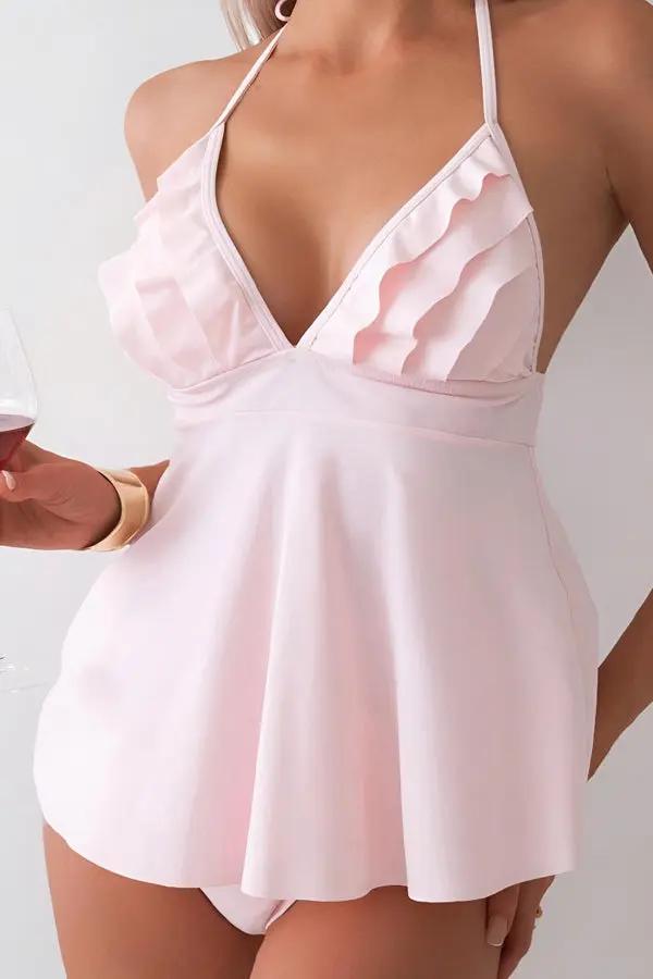 Soft Pink Ruffled Lingerie Set