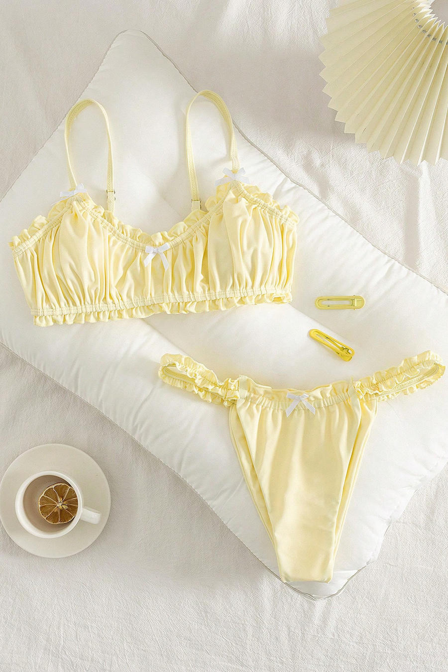 Ruffled Pale Yellow Bikini Set