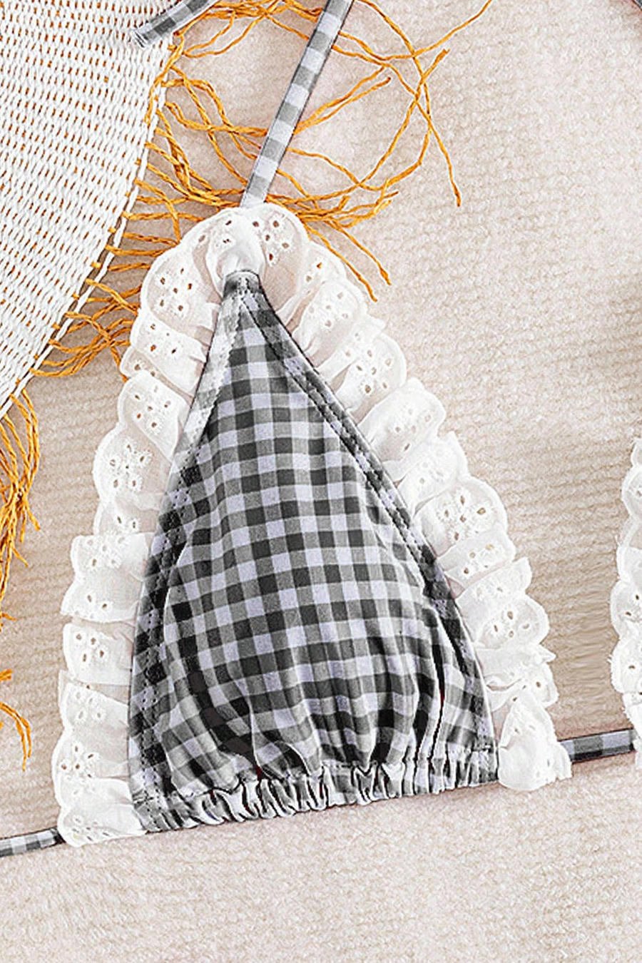 Black White Gingham Ruffle Bikini Set