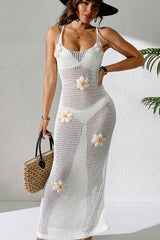 White Crochet Maxi Beach Cover Up Dress