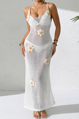 White Crochet Maxi Beach Cover Up Dress