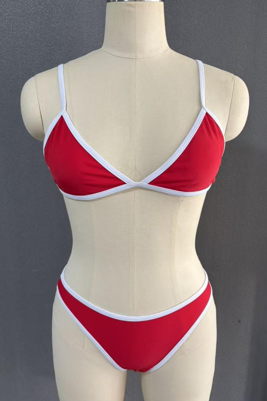 Red Triangle Bikini Set with White Trim
