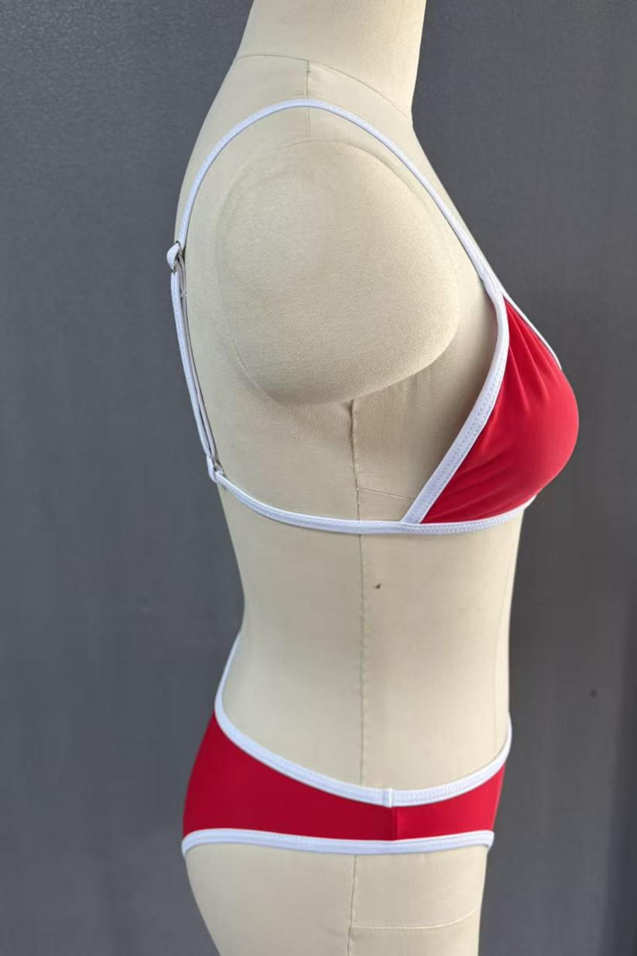 Red Triangle Bikini Set with White Trim