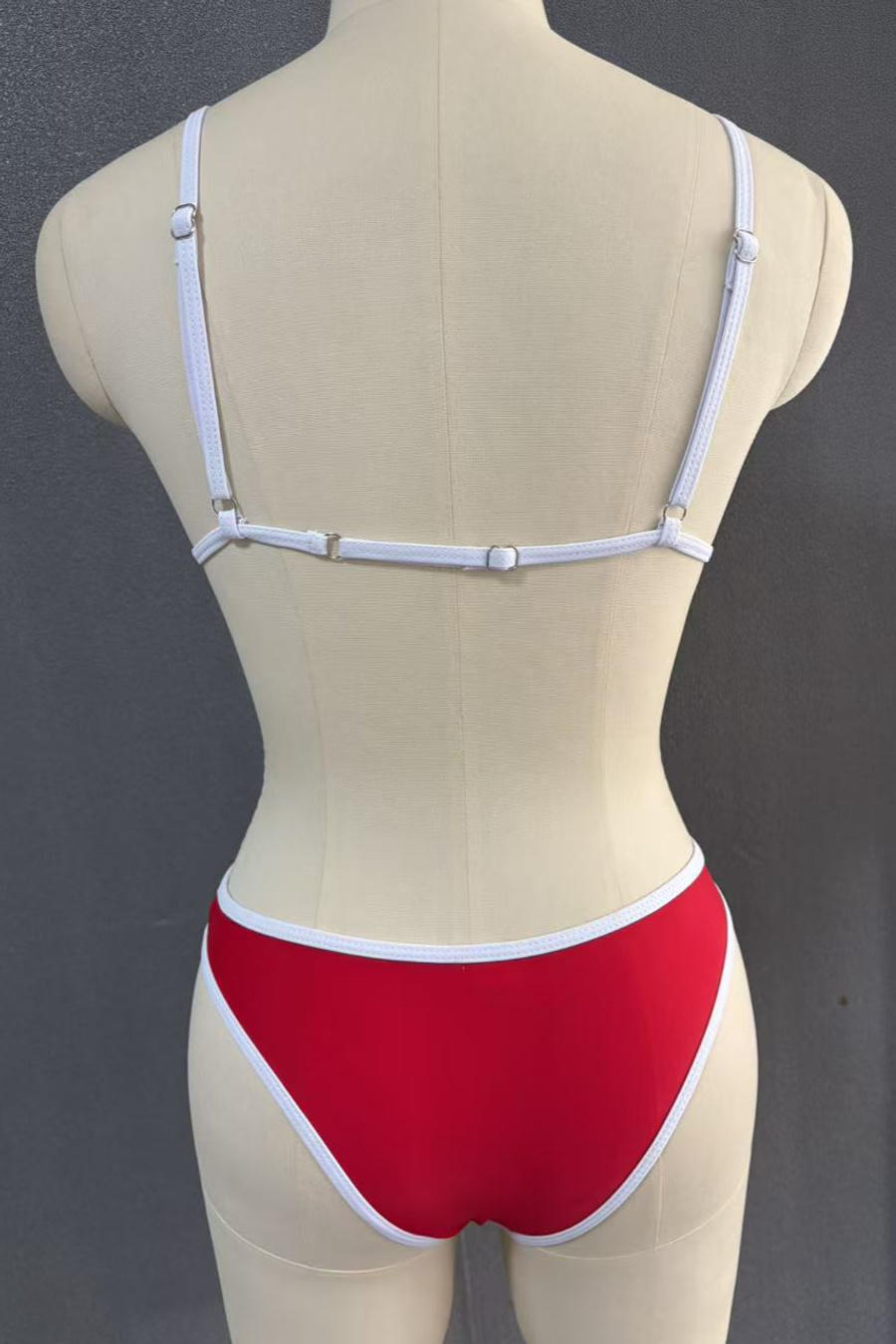 Red Triangle Bikini Set with White Trim
