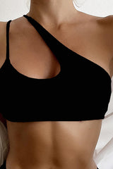 Black One Shoulder Cutout Bikini Set