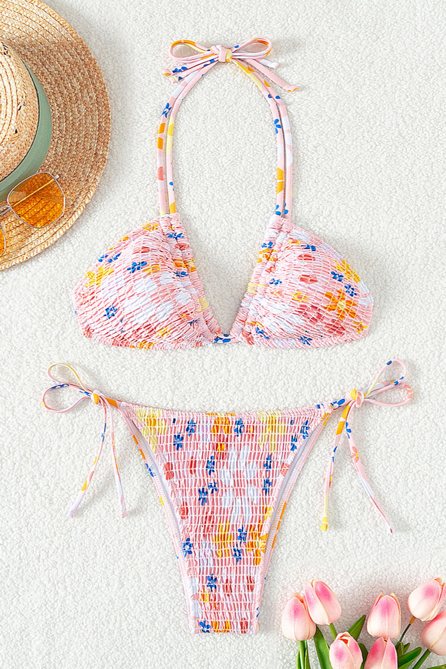 Pink Smocked Bikini Set