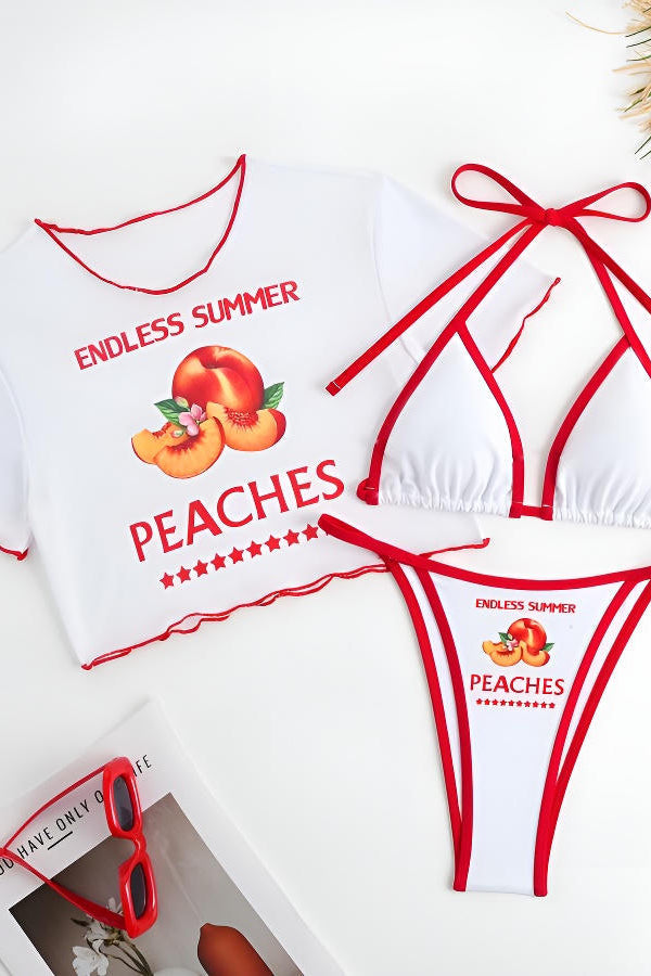 Peach Bikini Set with Crop Top