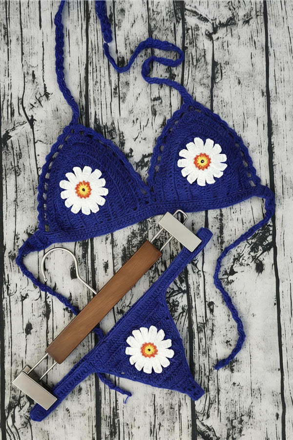 Blue Crochet Daisy Bikini Set