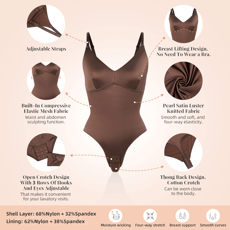 Elegant Satin Shimmer Cocoa Contoured Shaping Bodysuit