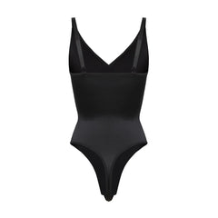 Elegant Satin Shimmer Black Contoured Shaping Bodysuit