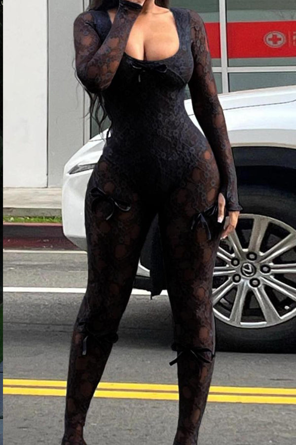 Full Lace Jumpsuit with Attached Lace Bodysuit