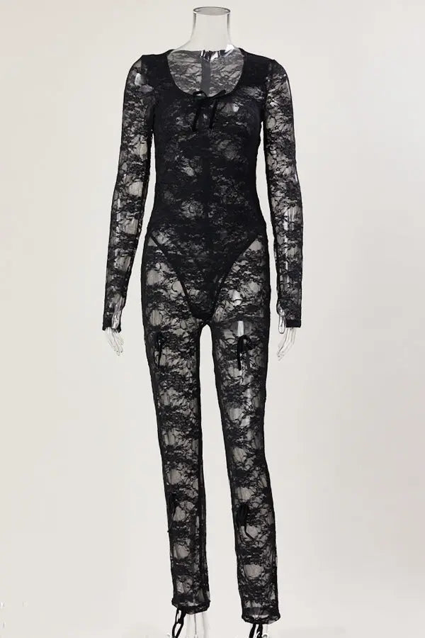 Full Lace Jumpsuit with Attached Lace Bodysuit